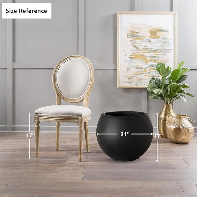 17 H x 21" Dia (15" Pot Opening) Black Round Fiberstone Planter with Drainage Hole, Indoor/Outdoor Large Plant Pot for Home Patio Garden, Ideal for Large Plants