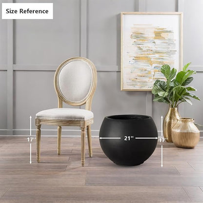 17 H x 21" Dia (15" Pot Opening) Black Round Fiberstone Planter with Drainage Hole, Indoor/Outdoor Large Plant Pot for Home Patio Garden, Ideal for Large Plants