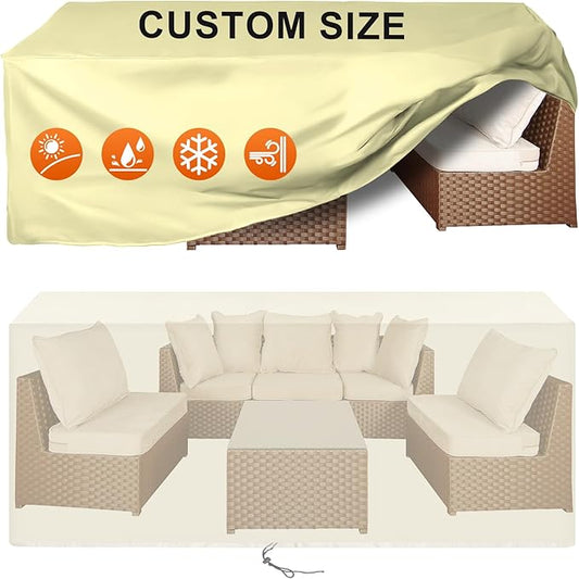 Patio Furniture Cover Rectangle 72"(L) x 48"(W) x 36"(H), Custom Heavy Duty 420D Waterproof Outdoor Cover with Drawstring & Buckles for Table Chair Garden, Cream