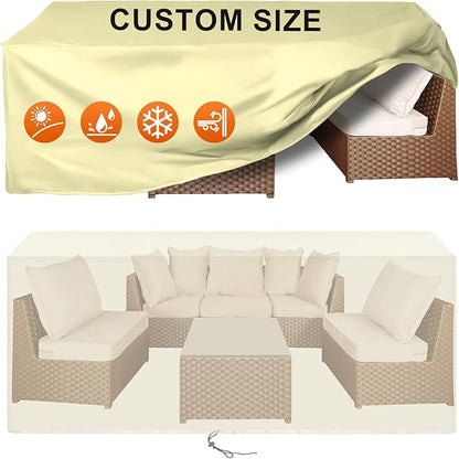 Patio Furniture Cover Rectangle 96"(L) x 48"(W) x 28"(H), Custom Heavy Duty 420D Waterproof Outdoor Cover with Drawstring & Buckles for Table Chair Garden, Cream