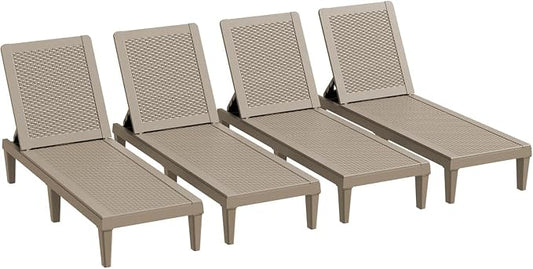 Greesum Lounge Chairs Set of 4 All Weather Outdoor Angle Adjustable Chaise for Beaches,Gardens,Decks and Pools,Light Coffee