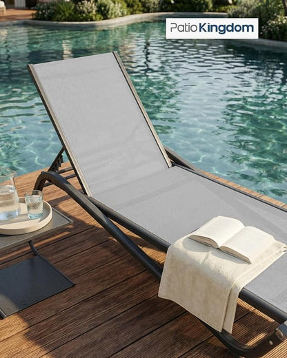 Adjustable Patio Chaise Lounge Chair, Outdoor Pool Lounger for Sunbathing & Tanning, All-Weather Textilene Sun Bed for Beach, Porch & Deck, Rust-Proof Aluminum Frame, Light Grey