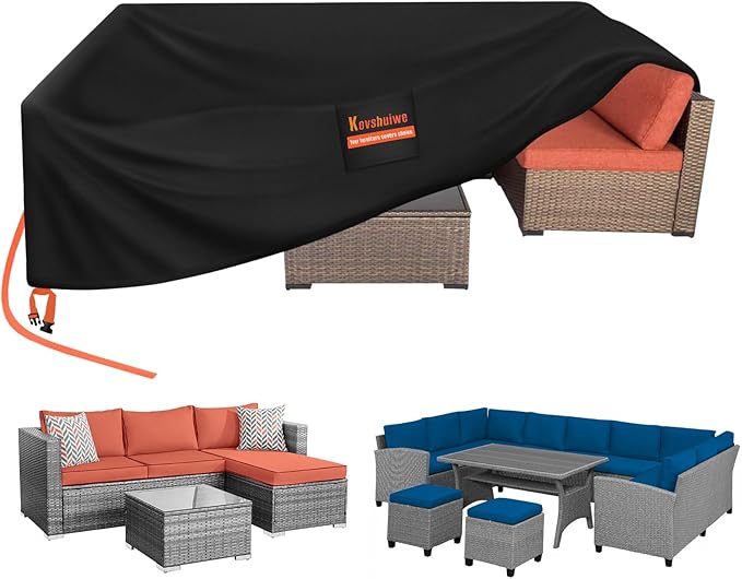 Kovshuiwe 86" Lx86 Wx28 H Patio Furniture Covers, Outdoor Furniture Covers Waterproof, Tear-Resistant Patio Table and Chair Set Cover with Fastener Windproof Buckle Straps, Heavy Duty, 600D Oxford
