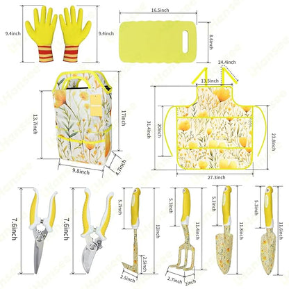 Yellow Garden Tools Set for Women, iHansee 10-Piece Gardening Tool Kit with Handbag, Non-Slip Ergonomic Handles, Gardening Gift for Women, Mom, Garden Lovers
