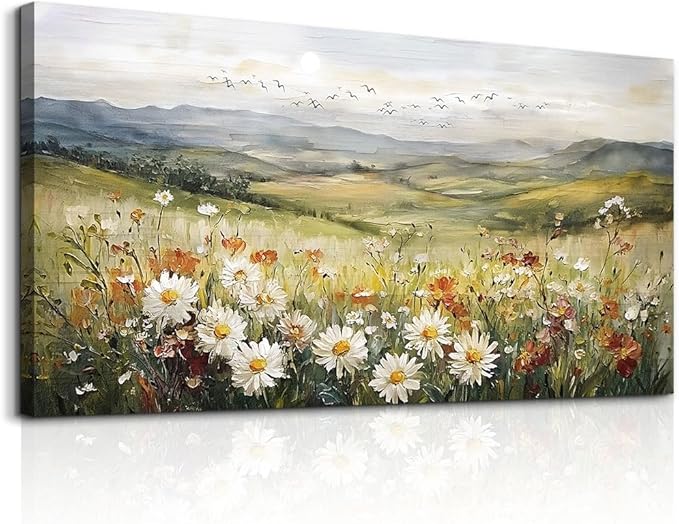 FUHAIHUA Canvas Wall Art For Living Room Large Framed Wall Decor For Office Modern Bedroom Decorations Prairie Flowers Landscape Pictures Farmhouse Paintings Artwork Aesthetic Home Decor 30" x 60"