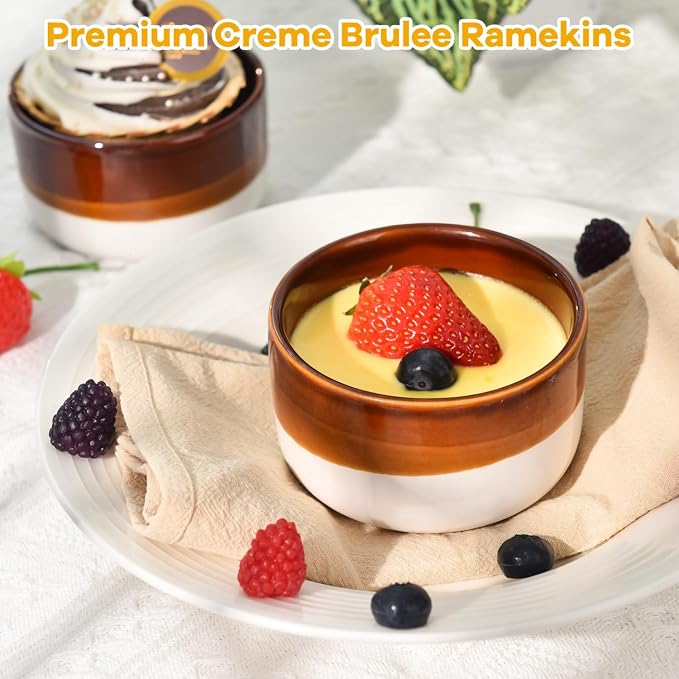 Vumdua Creme Brulee Ramekins 8 oz, Ceramic Ramekins Oven Safe Custard Cups Dipping Sauce Cups, Small Baking Dish for Souffle, Lava Cakes, Pudding, Baked Eggs and Desserts, Set of 6