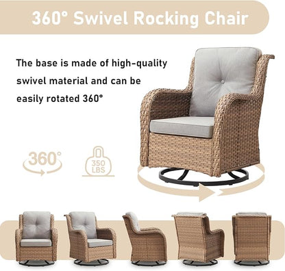 Wicker Outdoor Conversation Set-6 Pieces Outdoor Wicker High Back Couch with Swivel Rocker Chairs Patio Furniture for Deck Poolside Backyard-Yellow/Beige