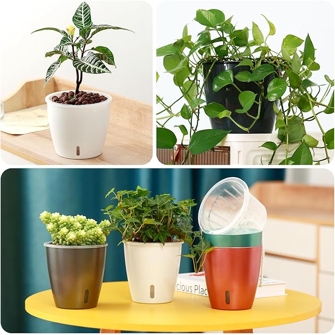 Self-Watering Pots for Indoor Plants, 8-Pack Self Watering Planter with Drainage Holes, Small African Violet Pots with Water Indicator, 5-Pack 5''/3-Pack 6.7'' Orchid Pot, Black