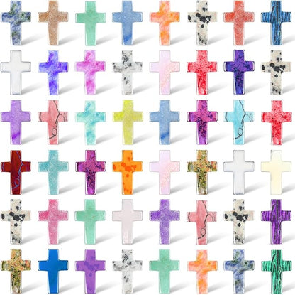 Nuenen 50 Pcs Cross Charm for Women Man Celebration Grad Decor Crystal Pocket Cross Necklace Natural Worry Stone Gift for Jewelry Making Craft Festival Decor(0.71 x 0.98 x 0.24 Inch,Fresh)