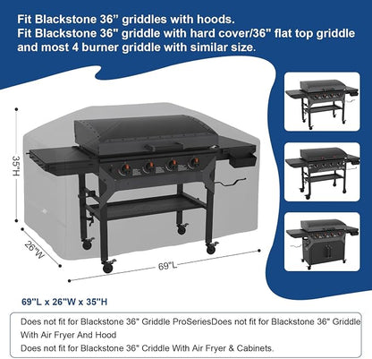 Griddle Cover for Blackstone 5482 36 inch Griddles with Hood, 600D Heavy Duty Rip-Proof & Waterproof BBQ Cover with Air Vent and Click-Close Straps