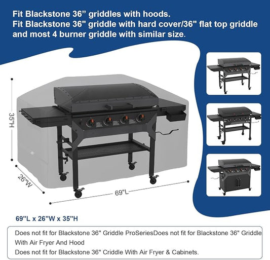 Griddle Cover for Blackstone 5482 36 inch Griddles with Hood, 600D Heavy Duty Rip-Proof & Waterproof BBQ Cover with Air Vent and Click-Close Straps