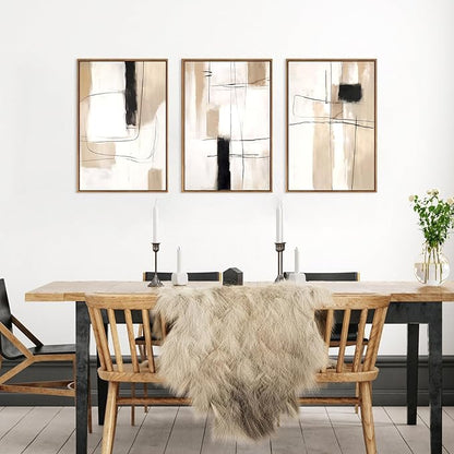 FWIEXA Modern Abstract Canvas Wall Art Set of 3, Framed Neutral Wall Decor, Large Black White Wall Painting, Beige Cream 24x36 Inch Prints Artworks for Living Room, Bedroom, Dining Room, Office