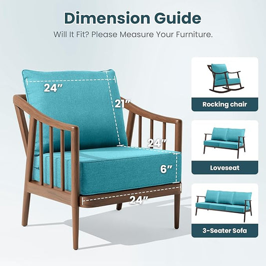 Outdoor Chair Cushions, 6 Inch Thick Patio Seat & Back Cushions Set with Removable Cover, Waterproof Patio Cushions for Outdoor Furniture, 24 x 24 Inch, Sky Blue 2-Set