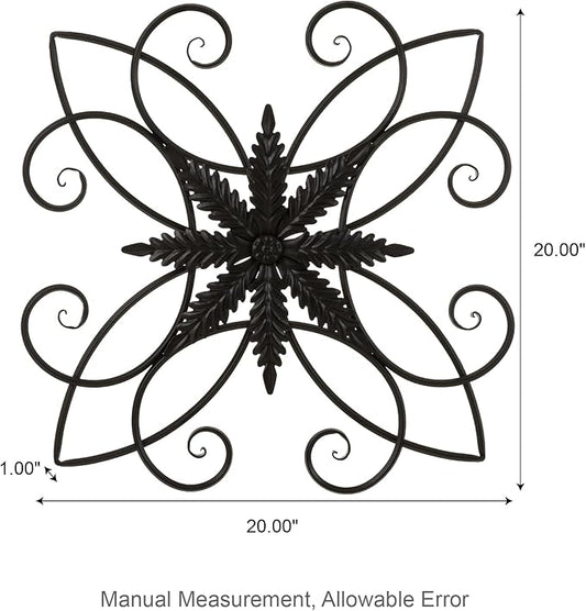 Glitzhome Black Metal Wall Art Decor, 20 Inch Iron Wall Decor with Clematis Scroll Pattern, Indoor Outdoor Wall Accent for Garden Porch Patio