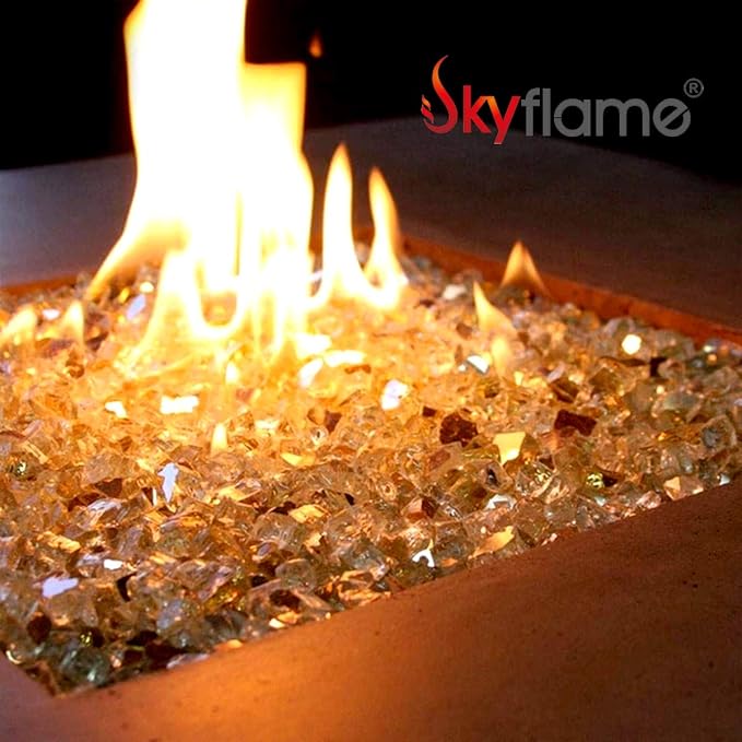 Skyflame High Luster 10-Pound Fire Glass for Fire Pit Fireplace Landscaping, 1/2-Inch Gold Reflective