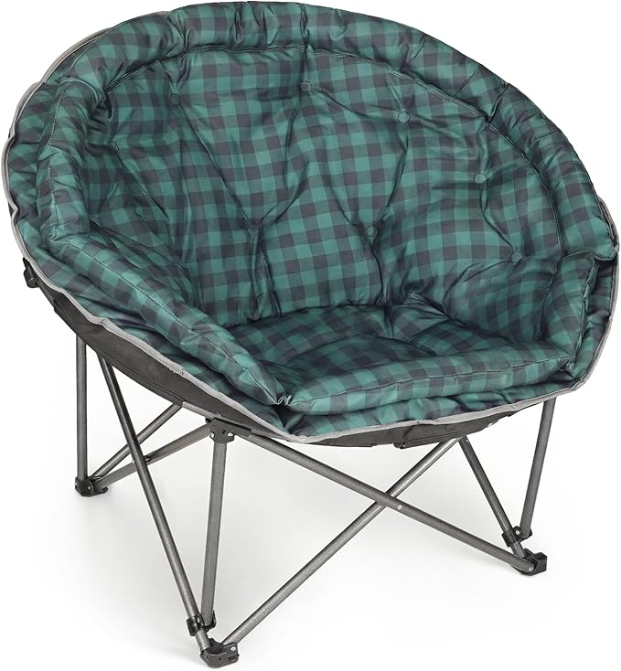 Oversized XXL Folding Round Camping Chair,Super Comfy Padded Moon Camp Chairs,Heavy Duty Supports 200 Kg Outdoor Lawn Chairs for Adults,Perfect for Indoor,Family Camping,Hiking,Picnics and Garden