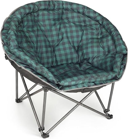 Oversized XXL Folding Round Camping Chair,Super Comfy Padded Moon Camp Chairs,Heavy Duty Supports 200 Kg Outdoor Lawn Chairs for Adults,Perfect for Indoor,Family Camping,Hiking,Picnics and Garden
