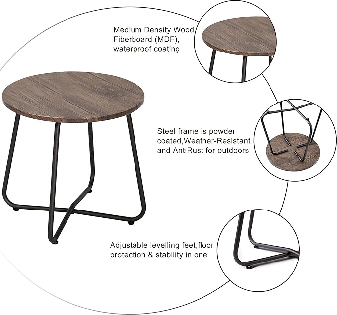 VECELO Patio Outdoor Side Snack Table,Small Round Anti-Rust Metal Style for Garden Balcony,Yard,Living Room