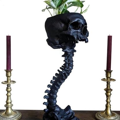 Skull Planter 11.6" Tall Black Gothic Pot | Spooky Goth Home Decor for Bathroom Bedroom, Halloween Plant Pot Flower Vase, Gothic Room Decor Skull Ornament for Indoor Plants