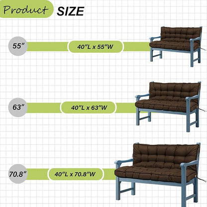 Swing Replacement Cushions with Backrest, 2 or 3 Seater Waterproof Non-Slip Overstuffed Swing Pad, Indoor/Outdoor Bench Cushion for Porch Chair Swing Garden Furniture (Brown, 40 * 70.8in)