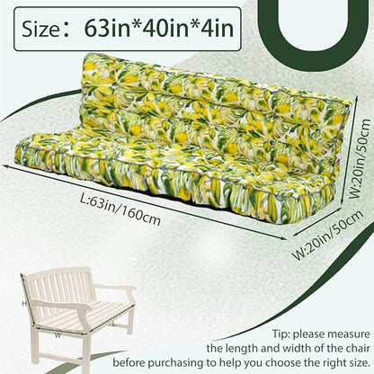 2/3 Seater Swing Replacement Cushion, Waterproof Porch Swing Cushions with Backrest, Thickened Bench Cushions for Outdoor Furniture, for Outdoor Patio Swing (Botanical Yellow, 63 * 40in)