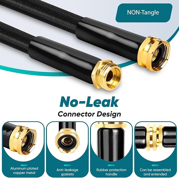 Garden Hose 75FT Non-Expanding, Lightweight Hose With 10-Function Nozzle, Leak-Proof, No-Knot, Easy to Carry, Wear-Resistant, Sturdy 3/4GHT Flexible Water Hose for Yard Garden Outdoor
