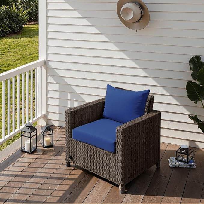 PatioGlow Outdoor Seat Cushion Set 22 x 24 x 4 Inch, Waterproof & Fade Resistant Patio Furniture Cushions with Removable Cover and Ties, Thick Deep Seating Pads for Outside Chair Sofa Couch, Blue