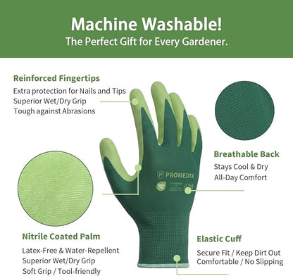 PROMEDIX P 4 Pairs Gardening Gloves for Women & Men, Breathable Nitrile Coated for Yard Working Garden Gloves Washable