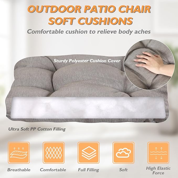 Adirondack Chair Cushion, Outdoor Rocking Chair Water Resistant Glider Rocker Chairs Replacement Cushions Set with Straps, 44''L x 19''W x 4''H