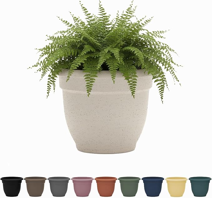 Bloem Ariana 12" Vanilla Bean Round Self-Watering Resin Planter Pot - Rolled Rim Indoor and Outdoor Gardening Planter