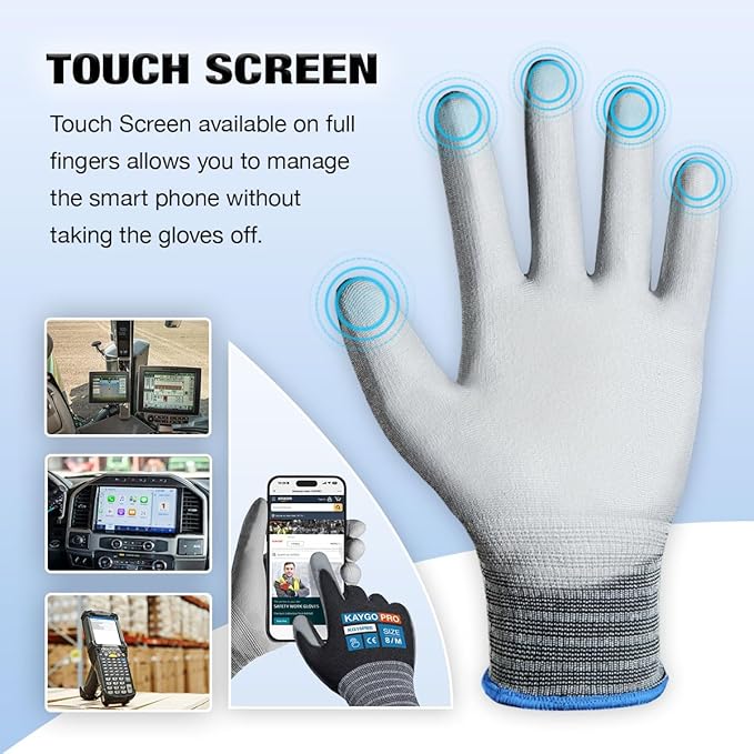 KAYGO Work Gloves PU Coated-12 Pairs KG15P, Nylon Lite Polyurethane Safety Work Gloves with full fingers Touchscreen, Knit Wrist Cuff,Ideal for Light Duty Work (x-large, Black)