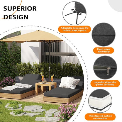 Sundale Outdoor Olefin Chaise Lounge Cushion Set of 2, Water-Resistant Patio Lounge Chair Cushion, Thick Lounger Pad with 4 Straps Dark Gray, 80 x 26 x 4 Inches