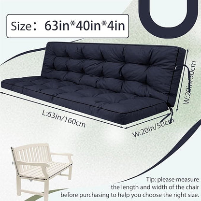 2/3 Seater Swing Replacement Cushion, Waterproof Porch Swing Cushions with Backrest, Thickened Bench Cushions for Outdoor Furniture, for Outdoor Patio Swing (Navy Blue, 63 * 40in)