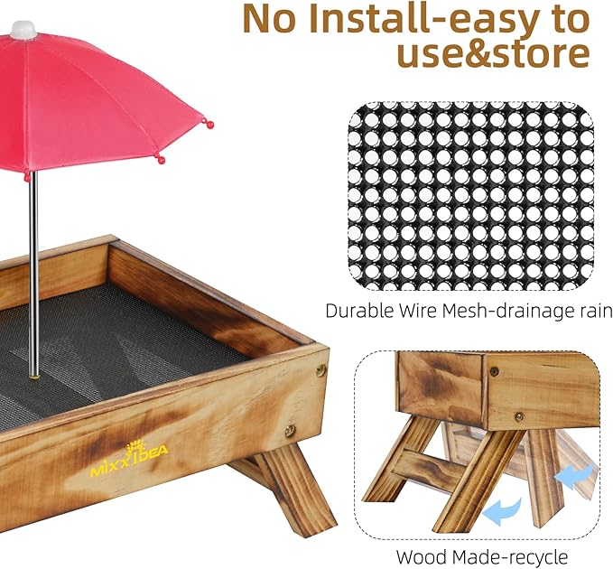 Ground Bird Feeder for Outdoors Bird&Squirrel Feeder Wooden Chicken Picnic Table Platform Feeder Wild Bird Feed Crow Feeder for Outside with 5 LBS Capacity (Brown)