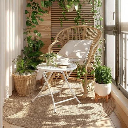 TeoKJ Folding Outdoor Side Tables, Anti Rust Small Patio Table Round Metal Nightstand with Flower Cutouts for Porch Yard Balcony Deck Lawn, White