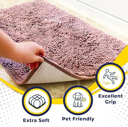 Muddy Mat® | Super Water Absorbent Door Mat Indoor, Microfiber Quick Dry Chenille Entryway Rug, Slip Resistant Front Door Mat, Indoor Mats for Entryway, Machine Washable Pet Rug, Pink 28" x 48"