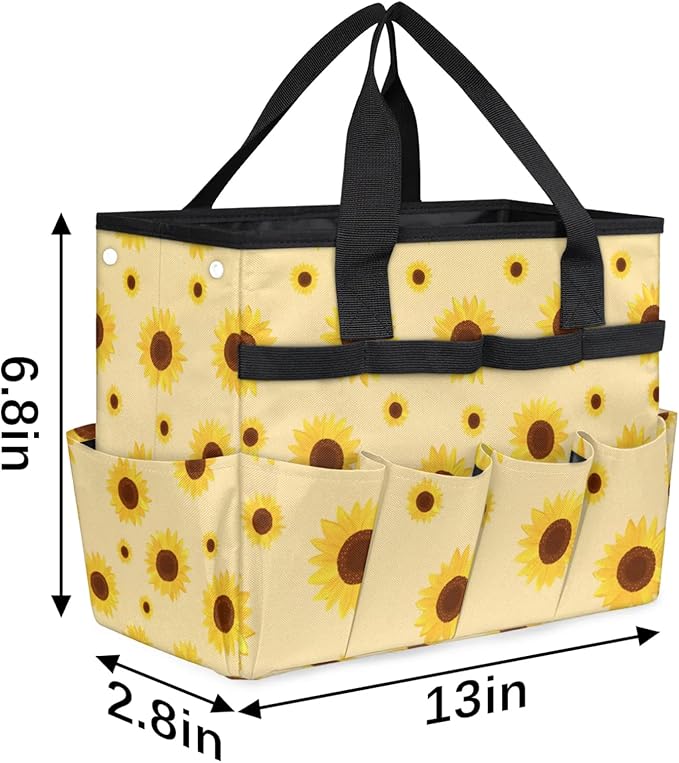 Sunflower Gardening Tool Bag,Heavy Duty Garden Tote Bag,Portable Oxford Gardening Storage Basket Organizer Handbag with Pockets Handle,Hand Tools Gifts for Outdoor Garden Lawn Yard
