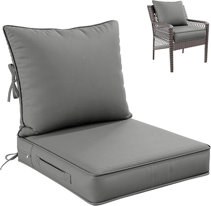 Premium Outdoor Seat Cushion Chair Cushions for Patio Furniture 22 L X 24 W X 4 H Waterproof & Fade Resistant Deep Seat and Backrest Cushion Set with Removable Covers for Chair, Sofa