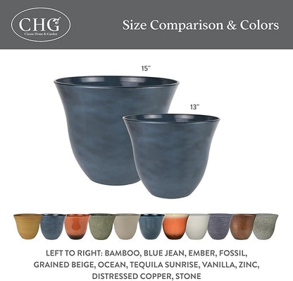 Classic Home and Garden by Growscape Honeysuckle Resin Planters - Lightweight Indoor & Outdoor Plant Pots - UV-Resistant Plastic Flower Pots - Pot Planters for Flowers & Herbs (15" Distressed Copper)