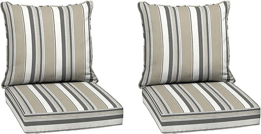 Arden earthFIBER Outdoor Deep Seat Cushion Set (2-Pack), 24 in x 24 in, Weather-Proof, Rain-Proof, Fade Resistant Patio Cushion for Chair, Sofa, and Couch Taupe Grey Boardwalk Stripe
