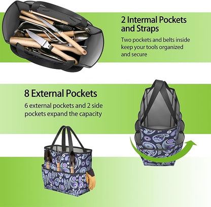 Paisley Garden Tool Bag - Waterproof Garden Tote with 8 Pockets, Large Storage Home Organizer Gardening Tool Oxford Bag for Garden Tools Kits Holder, Ideal Outdoor Gardening Gift for Women & Men