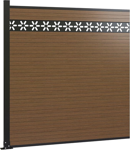 6 Feet×6 Feet Privacy Fence, Outdoor Wood Plastic Composite Fence Panel, Waterproof Security Barriers Fencing, WPC(Brown, Floral (1 Panel - 1 Post))