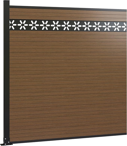 6 Feet×6 Feet Privacy Fence, Outdoor Wood Plastic Composite Fence Panel, Waterproof Security Barriers Fencing, WPC(Brown, Floral (1 Panel - 1 Post))