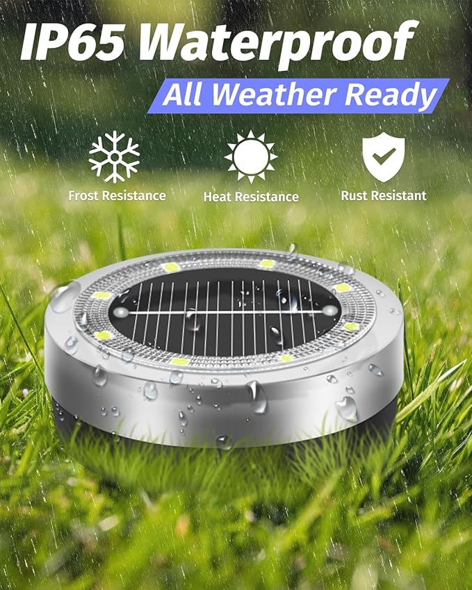SenLuKit Mini Solar Ground Lights 16 Pack Outdoor IP65 Waterproof Solar Flat Garden Light Solor Powered Disc Pathway Lights for Outside Walkway Yard Landscape Patio Lawn Driveway-Cool White