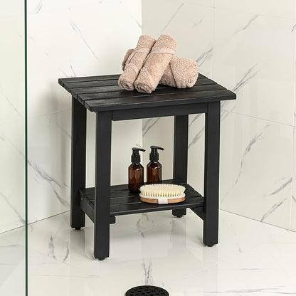 JONATHAN Y END6001B Kellie 16.1" Cottage Classic Slatted Solid Acacia Wood Indoor/Outdoor Side Table with Shelf for Patio, Garden, Bathroom, Living Room, Black