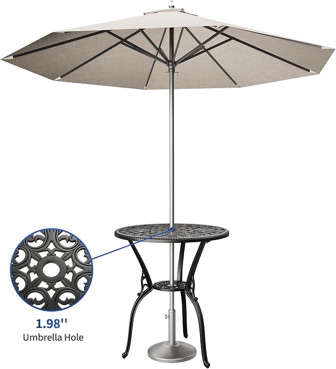 IDEALHOUSE Patio 23''Cast Aluminum Side Table with Umbrella Hole,Outdoor Small Coffee Tables,Anti-Rust Bistro Table,Round End Table,Outdoor Furniture for Indoor,Patio,Garden,Porch,Balcony(Retro Black)