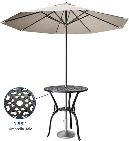IDEALHOUSE Patio 23''Cast Aluminum Side Table with Umbrella Hole,Outdoor Small Coffee Tables,Anti-Rust Bistro Table,Round End Table,Outdoor Furniture for Indoor,Patio,Garden,Porch,Balcony(Retro Black)