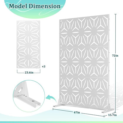 Metal Privacy Screen Outdoor Privacy Screen, Freestanding Fence Panel for Outside, 72''H×47''W, Decorative Screen Panel for Backyard/Patio/Deck