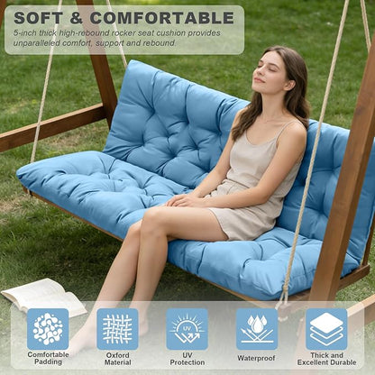 Porch Swing Cushions,Outdoor Cushions 3 Seater Replacement with Backrest, Waterproof Thickened Bench Cushion with Ties for Porch, Patio,Outdoor, Backyard and Garden (Sky Blue 47 * 40 in)