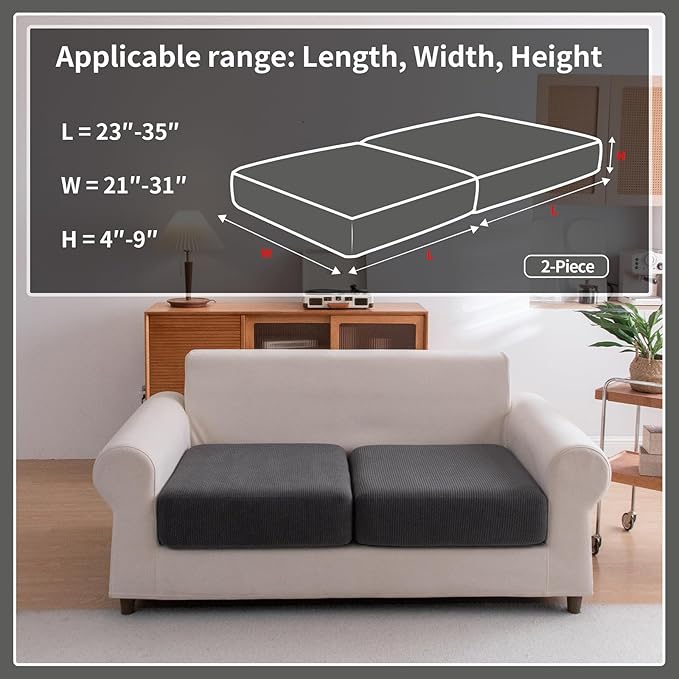 OHSIO Sectional Couch Covers, Wear Resistant Stretch Sofa Covers Washable Soft Couch Cushion Covers Anti Slip Furniture Protector Sofa Slipcovers for Pets (2 Pieces 2 Seaters Cover, Dark Gray)